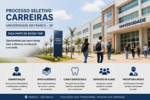 Imagem editorial sobre Unifran abre vagas efetivas em Franca para assistente administrativo, operações, auxiliar de saúde bucal, inspetor de alunos e