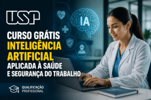 Imagem editorial sobre USP abre 2 mil vagas gratuitas para o curso on-line Inteligência Artificial Aplicada à Saúde e Segurança do Trabalho, com