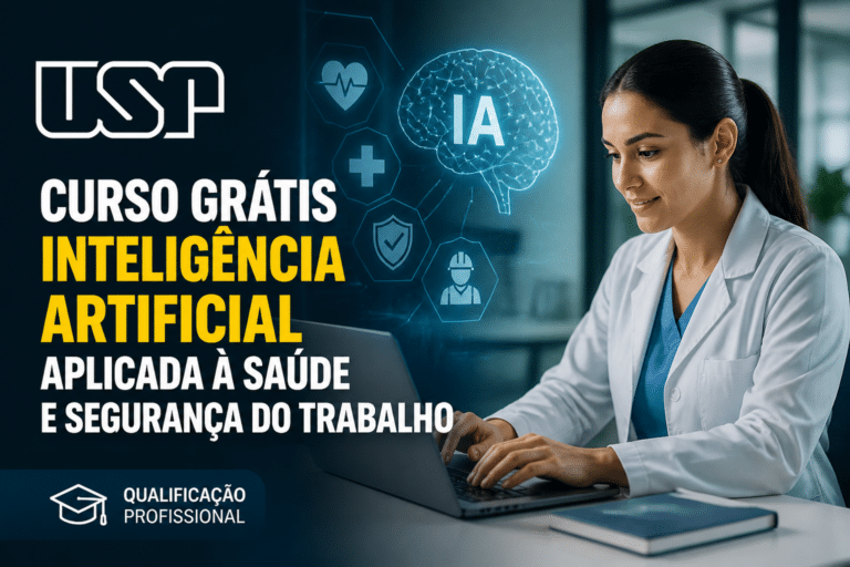 Imagem editorial sobre USP abre 2 mil vagas gratuitas para o curso on-line Inteligência Artificial Aplicada à Saúde e Segurança do Trabalho, com