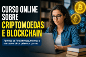 Imagem editorial sobre USP abre 8 mil vagas em curso gratuito e on-line sobre Criptomoedas e Blockchain, com inscrições até 16 de julho de 2026 e foco em